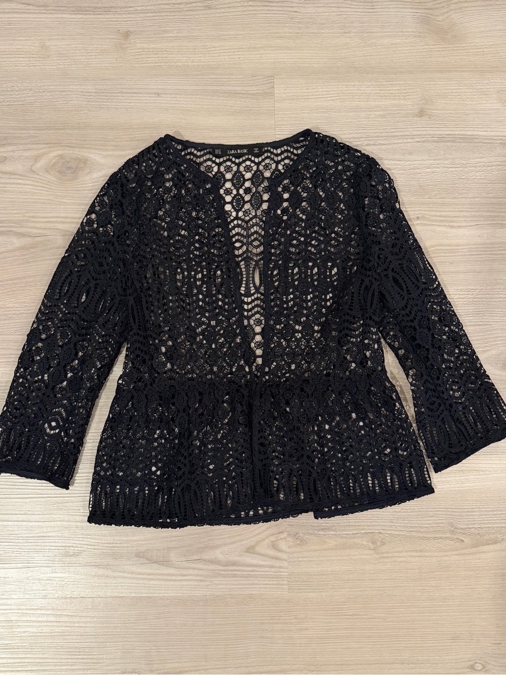 Zara Basic black crochet lace cardigan / peplum jacket